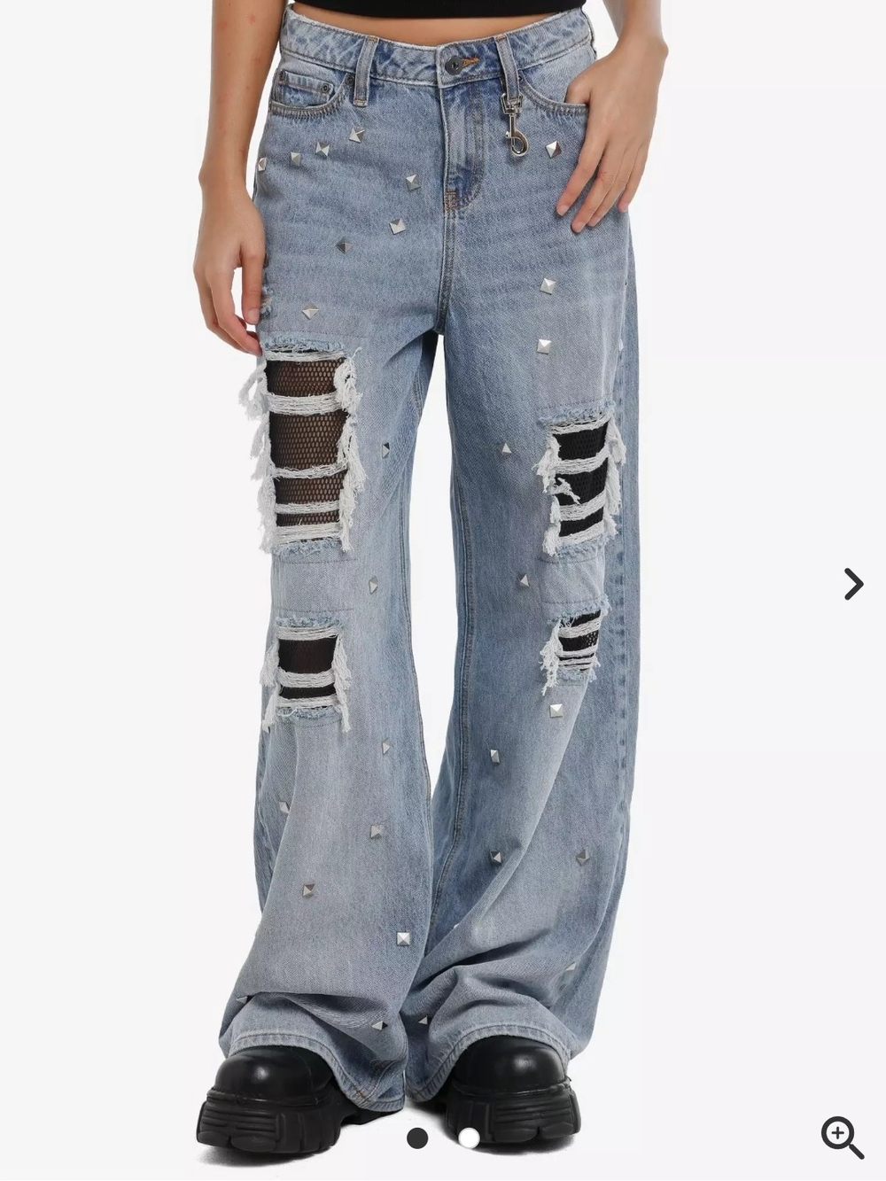 Distressed Light Blue Studded Wide-Leg Jeans SOCIAL COLLISION NWOT SIZE 5